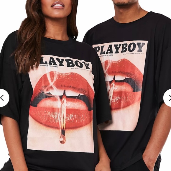 Playboy Black Lips Print T-Shirt - Picture 4 of 6